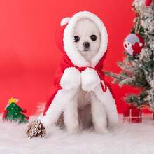 Pet Dog Winter Warm Clothes, Red Riding Hood Cape, Christmas Pet Cat Hooded Cloak Apparel Halloween Halloween Costumes - Red - View 5