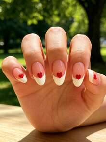 CLASSFREN 24PCS Medium-Long Almond Autumn Style Press-On Nails, Heart & Star Pattern Fake Nails, Reusable Nail Stickers, Suitable For Women's Daily, Halloween & Party Wear - Multicolor - View 3