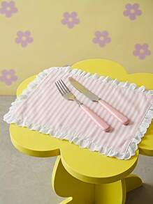 Joivida 1/2/6/10pcs Classic Striped Pleated Lace Heart Trim Decorative Napkins, Suitable For Valentine's Day, Wedding, Daily Use - Multicolor - View 2