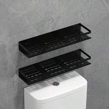 1pc Bathroom Storage Rack Wall-Mounted Matte Black Shower Organizer No Drilling Installation Floating Metal Shelf Suitable For Toilet Above And Sink Multi-Functional Hanging Basket Home Decor And Space Expansion Storage Rack - Multicolor - View 10