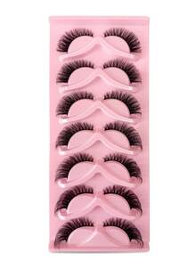 7pairs Cat Eye Lashes Natural Long Clear Band Lashes, Winged End Eye Elongated Eyelashes, Soft Fiber False Eyelashes For Makeup - Pink - View 6