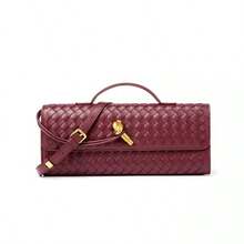 Tas Clutch Wanita Anyaman Emas, Tas Selempang Kecil dengan Pegangan Atas dan Kunci Putar, Cocok untuk Pesta Malam - Beraneka warna - View 9