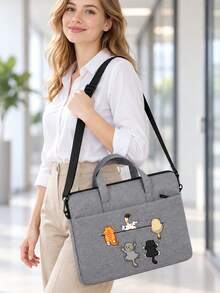 Laptop Bag, Compact Shoulder Bag With Accessory Compartments, Cat Print Design, Equipped With Detachable And Adjustable Shoulder Strap, Data Cable Storage, Fits In Suitcase, Laptop Protective Bag, Briefcase, Document Storage Bag, Portable Commuter Bag, Suitable For Laptop And Tablet, Travel, Commute, Back To School, Halloween, Christmas Gift - Multicolor - View 6