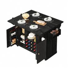 Flieks Multifunctional Serving Trolley, Kitchen Trolley With Storage Space, Adjustable Shelves And Wine Rack, Mobile Side Table For Dining Room, Living Room And Balcony - Black - View 8