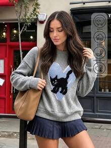 Women's Wool Crew Neck Sweater, Fall Winter Long-Sleeved Soft Knitted Pullover, Autumn Outfit For Women, Fall, Halloween, Winter Clothes C - Grey - View 2