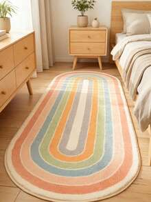 1pc Plush Rainbow Striped Area Rug - Soft Machine Washable Carpet For Bedroom, Living Room And Home Decor - Multicolor - View 3