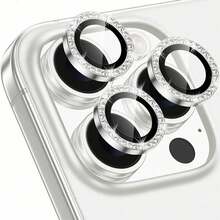 3pcs Camera Lens Protector Film Compatible With Iphone Duo/18 ProMax/18Pro/17/17 Pro/17 Pro Max/17 Air/16 Pro/16 Pro Max, Fashionable Metal Diamond Ring Design, 9H Hardness Anti-Scratch Protection Film, Fashionable Phone Accessory, Compatible With Phone Case - Silver - View 39