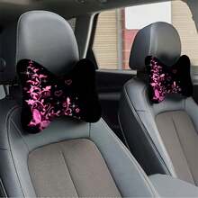 1pc/2pcs Car Headrest Pillow Butterfly Heart Print, Practical And Decorative, Made Of Polyester And Polypropylene Fiber, Car Neck Pillow, Car Interior Accessory, All-Season Bone-Shaped Cushion - Headrest - View 1
