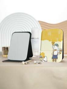 1 chiếc gương trang điểm gấp gọn cầm tay series minh họa INS, siêu mỏng nhẹ, tiện lợi bền bỉ, da PU, phù hợp cho nhiều dịp du lịch, tiệc tùng, đi làm, đi học, dành cho mọi lứa tuổi - Nhiều màu - Xem 7