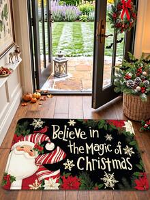 Santa Claus Doormat, Merry Christmas Snowflake Pattern Front Door Mat, Suitable For Floor, Entrance, Hallway, Laundry Room, Kitchen Sink, Seasonal Winter Christmas Holiday Home Decor - A - View 7