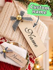 Custom Bow Bell Stocking Tag, Personalized Christmas Ornament, Farmhouse Christmas Tree Decoration, Customized Name Wooden Hanging Tag For Mantel Stockings, Customizable Holiday Party Decor, Festive Gift For Family Friends, Christmas Gift 2026 - Multicolor - View 1