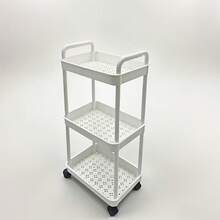 3/4-Tier Mobile Storage Cart With 4 Smooth Rolling Wheels, Multi-Layer Storage Rack, Suitable For Office, Bedroom And Bathroom, Space-Saving Practical Mobile Storage Cart, Easy To Clean White Plastic Storage Rack, Can Be Used For Storing Cans - Multicolor - View 10