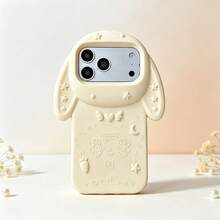 Cute 3D Floppy Ear Bunny Phone Case Compatible With Iphone, Cream White Silicone Shockproof Protective Cover, Embossed Star Moon Heart Pattern Cartoon Rabbit Phone Shell, Soft Full Body Anti-Slip Case Compatible With Iphone 16 15 14 13 12 11 Pro Max Embossed Star Moon Carrot Pattern Kawaii Cartoon Anti-Drop Phone Shell - Multicolor - View 1