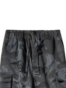 Women's Camo Cargo Pants Elastic Waist Drawstring Straight Trousers, Multi-Pocket Outdoor Hiking Sports Pants - Grey - View 4
