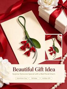 1pc Rustic Aesthetic Style Multi-Color Tulip Bouquet Artificial Leather Flower, With Green Leaf Details, Long Rope Loop Hanging Ornament, Keychain, Bag Charm, All-Season Daily Decor And Holiday Gift - Multicolor - View 7