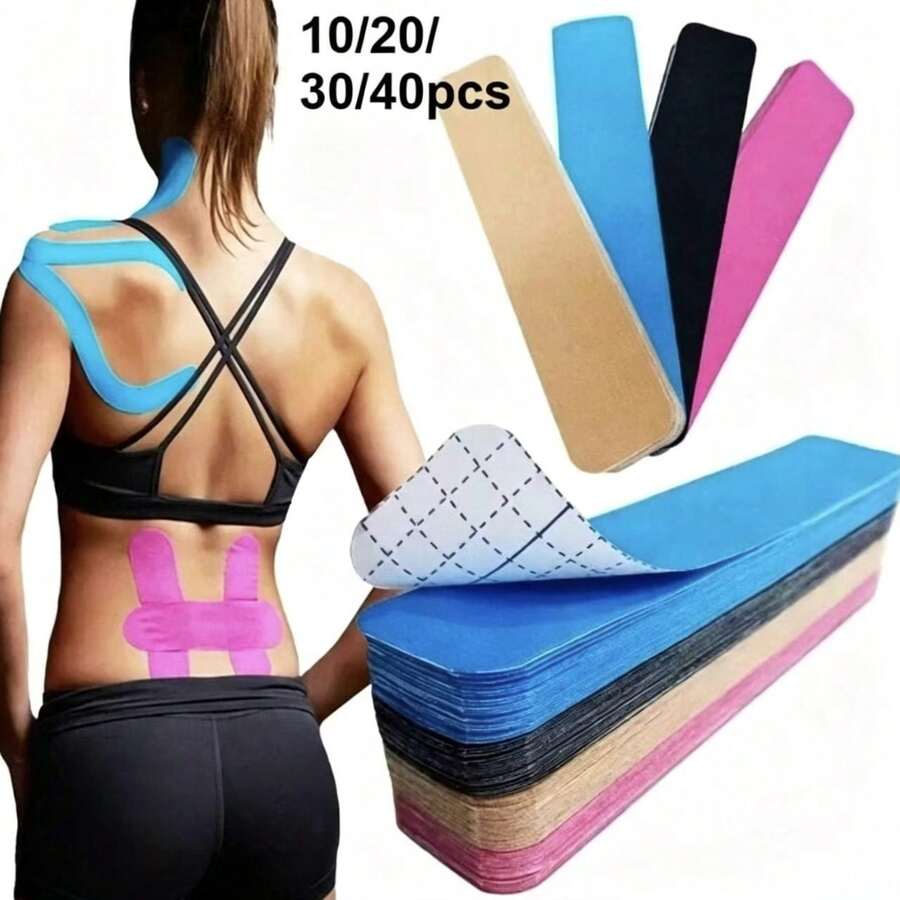 40/30/20/10pcs Pre-Cut Kinesiology Tape, Elastic Muscle Tape, Sports Bandage, Athletic Tape, Random Color - Multicolor - View 1