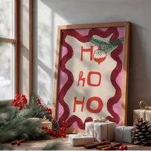 1pc Unframed Vintage Ho Ho Ho Pink Christmas Abstract Canvas Poster Minimalist Warm Bright Festive Xmas Decor Christmas Winter Party Wall Decor For Living Room/Bedroom/Office/Dorm Best Gift, Room Decor, Prints, Deko, Wall Art, Back To School - Multi-color - View 3