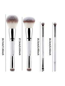 4pcs Grey Dual-Ended Makeup Brush Set, Professional Blush Concealer Eyeshadow Kabuki Brush Set, With Travel Storage Bag, Soft Synthetic Bristles - Multicolor - View 4