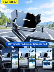 TAFDIUR 1pc ABS+Alloy Material Black Mirror Finish Push-Button Car Phone Holder, One-Hand One-Click Open/Close Navigation Mount, Easy And Quick Installation On Center Console Screen, Adjustable Extendable Arm, Suitable For Driver Navigation/Music/Phone Calls And More - Multicolor - View 3