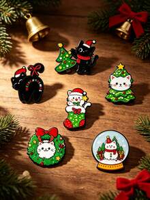 Alloy Enamel Pin/Brooch: Christmas Tree, Crystal Ball, Cat, Snowman, Wreath, Or Stocking – Gift For Backpacks - Multicolor - View 4