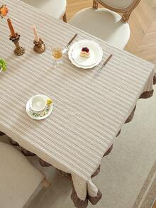 1pc Ruffle Edge Tablecloth, Fresh Country Style, Suitable For Dining Table Decoration, Picnic Tablecloth, Holiday Celebration, Wedding Party Gathering, Birthday Banquet, Daily Dining Table, Kitchen And Dining Room Decoration, All Seasons, Home Decor - Dusty Pink - View 10