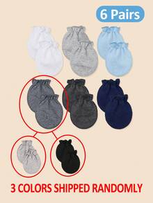 6 Pairs Baby Anti-Scratch Mittens | Dual-Color Baby Anti-Scratch Mittens | Elastic Ruffle Cuff Newborn Scratch Mittens - 6Pairs - View 9