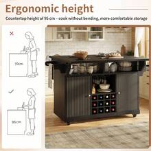 Flieks Multifunctional Serving Trolley, Kitchen Trolley With Storage Space, Adjustable Shelves And Wine Rack, Mobile Side Table For Dining Room, Living Room And Balcony - Black - View 6