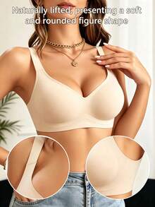 Plus Size Women's Bra, Strong Lifting Effect, Soft Breathable Comfortable Fabric, Casual Comfortable Lingerie - Apricot - View 1