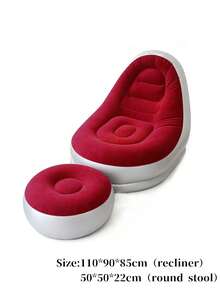 Single Inflatable Air Sofa With Matching Foot Stool, Soft Flocked PVC Ergonomic Lounge Chair, Foldable Portable Inflatable Couch For Home Living Room, Backyard, Camping - A - View 12