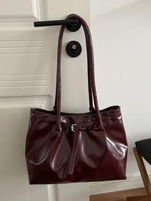 Casual Fashion Commuter Tote Bag For Women, New Large Capacity Minimalist Handbag, Shoulder Bag, Underarm Bag - Burgundy - View 10