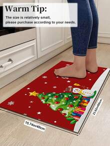 1/2pcs Christmas Kitchen Decor Rugs, Christmas Tree & Snowman Pattern, Winter Kitchen Rugs And Mats, Non-Slip Washable Absorbent Kitchen Accessories Decor Mats, Christmas Holiday Gift! - Multicolor - View 12
