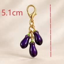 1 buah/2 buah Gantungan Kunci Unisex Paduan Logam Minimalis 3D Kreatif Bentuk Tetesan Minyak, Terong, dan Polong Kacang Polong, Gantungan Tas Sayuran Lucu, Aksesori Dompet - MultiWarna - View 4