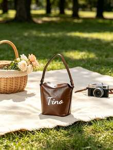 Personalized Custom Text Vintage PU Leather Mini Bucket Bag, Casual Handbag, Work Shopping Coin Purse - Multicolor - View 2