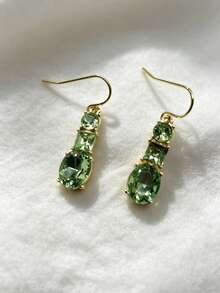 1 Pair Vintage Bohemian Style Elegant Fashion Geometric Green Rhinestone Dangle Earrings (Color Difference May Occur Due To Different Shooting Angles) - Green - View 4