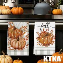 2pcs Thanksgiving Autumn Pumpkin Print Kitchen Towels, Soft And Absorbent, Reusable And Washable, Home Cleaning Essential, Kitchen Accessories, Holiday Gift For Friends - Grey - View 7