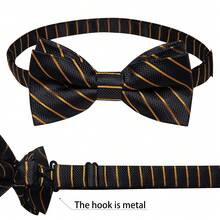 Black & Gold Diagonal Stripe Pre-Tied Bow Tie, Pocket Square, Cufflinks, Lapel Pin 4-Piece Set For Business Banquet Formal Wear - Black - View 7