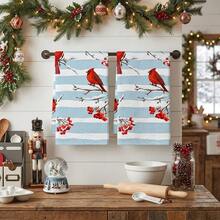 2/4/48pcs Kitchen Dish Cloths, Winter Red Cardinal & Berry Striped Pattern Kitchen Cleaning Towels, Suitable For Wiping Tables, Dishes, Cookware And Various Home Cleaning Scenarios, Beautiful & Practical For Daily Kitchen Housework, Multi-Purpose, High Absorbency Kitchen Cleaning Towels - Multicolor - View 3