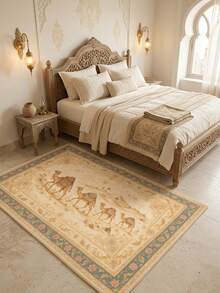 1PC Desert Camel Pattern Faux Cashmere Machine Washable Area Rug, Exotic Style Rectangular Soft Carpet, Living Room Bedroom Home Decor, All Season Use, Aesthetic Home Decoration - Multicolor - View 2