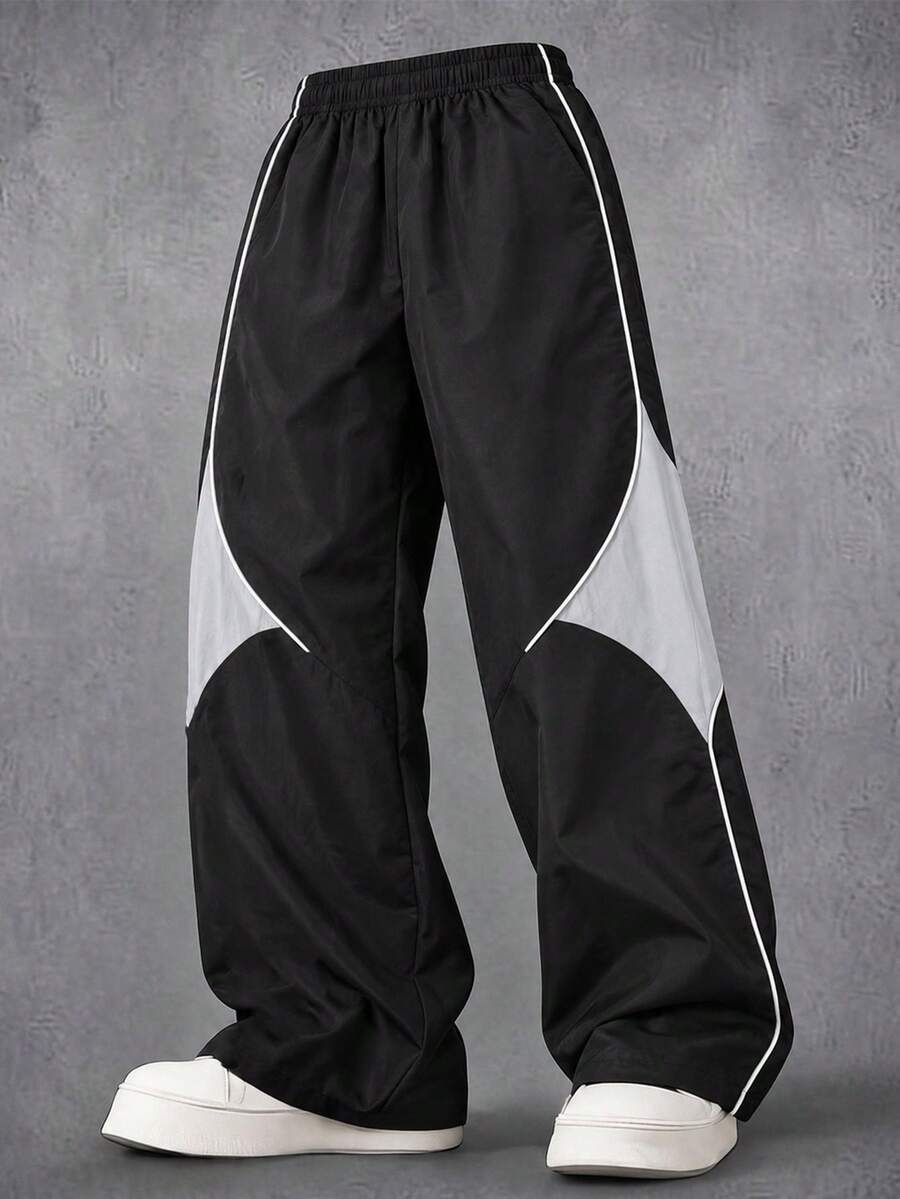 1pc Boys' Creative Outdoor Casual Commute Comfortable Fashion Versatile Personalized Minimalist Long Pants - Black - View 1