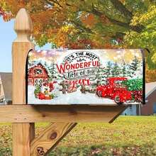 1 cái bọc hòm thư xe tải đỏ và cây thông Noel - kích thước tiêu chuẩn 21x18 inch, phù hợp trang trí sân vườn ngoài trời, trang trí Giáng sinh - A - Xem 4