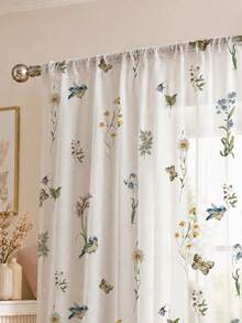 2PCS Wildflower Bird Butterfly Print High Density Mesh Curtains, Light Filtering Rod Pocket Window Curtains - Pink - View 8