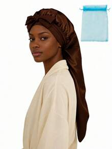 1pc Long Satin Silk Sleep Cap, Suitable For Long Hair Braiding, Reusable Adjustable Women's Hair Protection Sleep Cap - Multicolor - View 16