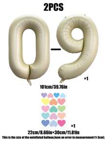 Creative Birthday Number Balloons, 2 Large 40-Inch Cream Color 0-9 Number Foil Balloons, With Colorful Heart, Confetti, Geometric Shape, Flower Stickers, Suitable For Birthday Creative Party, Anniversary Celebration, Baby Shower Decoration - 40inch - View 6