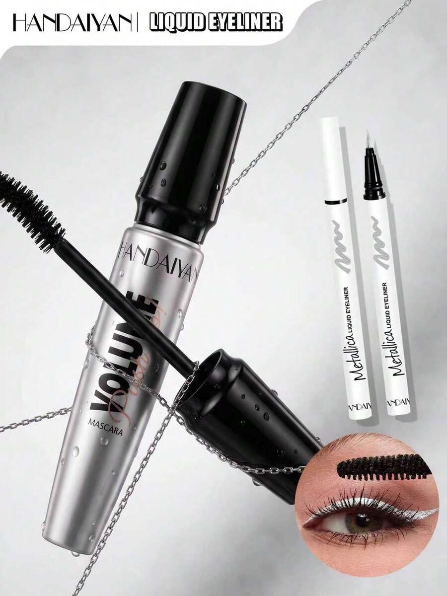 HANDAIYAN Waterproof Volumizing Curling Mascara With Eyeliner, 24-Hour Smudge-Proof Long-Lasting Clump-Free, Suitable For Daily, Party, Halloween Makeup