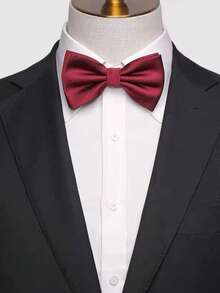 1pc Men's Solid Color Striped Double Layer Bow Tie, Business Bow Tie, Wedding Banquet Burgundy Bow Tie, Men's Gift - Red - View 7
