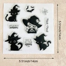 Halloween Clear Silicone Stamps With Pumpkin Ghost Witch Bat Cat Castle Patterns For Scrapbooking, Card Making & DIY Paper Crafts - Halloween-3 - View 20