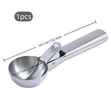 Stainless Steel Ice Cream Scoop With Trigger Release, 18/0 Non-Stick Round Cookie Scoop For Baking, Ergonomic Non-Slip Long Handle Ice Cream Scoop, Spherical Melon Baller Kitchen Tool For Desserts - Silver - View 3