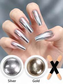 LIMEGIRL 2-Color Nail Powder Set, Mirror Metallic Nail Art Pigment With Applicator, Suitable For Gel Nail DIY Nail Art Design - Multicolor - View 3
