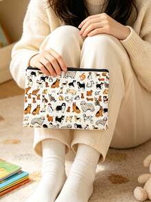 Cute Cat & Dog Print Cosmetic Bag / Toiletry Bag / Organizer - Machine-Washable Pouch Featuring Adorable Animal Patterns And A Minimalist Style; Perfect For The Gym Or Daily Use, And An Ideal Gift For The Holidays. - Multicolor - View 5