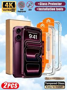 2片裝一鍵無塵安裝HD鋼化玻璃螢幕保護貼，防爆耐刮，相容 Galaxy S26 A57 / 相容 15T 14T 13T Poco M6 M7 X6 15C 14C A5 A4 / 相容 iPhone 17 18 Pro Max 系列，9H 硬度高強度絲網印刷工藝，無氣泡、自動吸附、易安裝手機保護貼 - 無色 - 查看 13